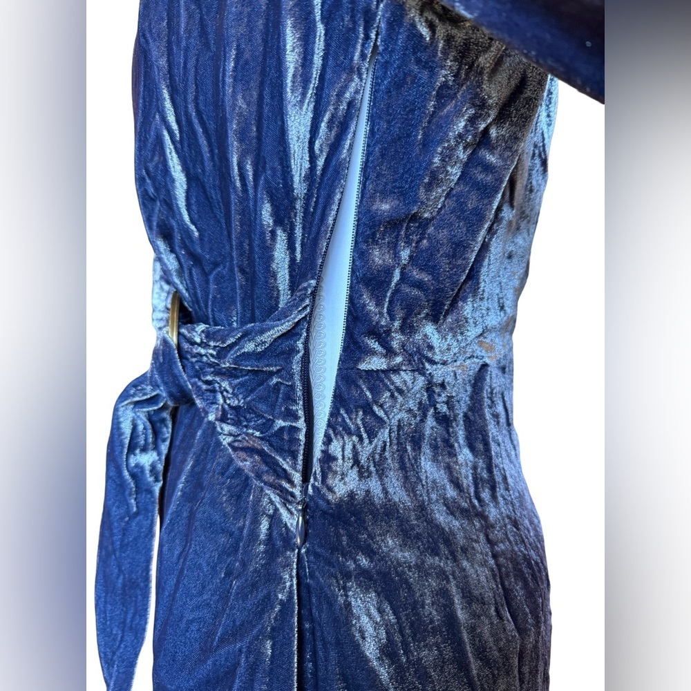 Anthropologie Maeve Women's Deep Blue Velvet Wrap Dress Size 6 V-Neck Belted - Picture 5 of 11